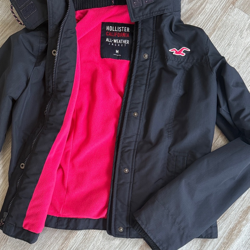 Hollister All-weather Jacket (navy blue) with Pink Lining